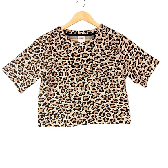 Maeve by Anthropologie Knit Leopard Jacquard Boxy Tee - Sz M - Picture 2 of 10